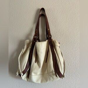 Lucky Brand vintage cream Leather shoulder / Tote Bag